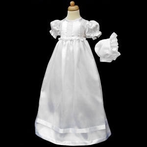 Baby Girls White Rosebud Christening Gown & Bonnet